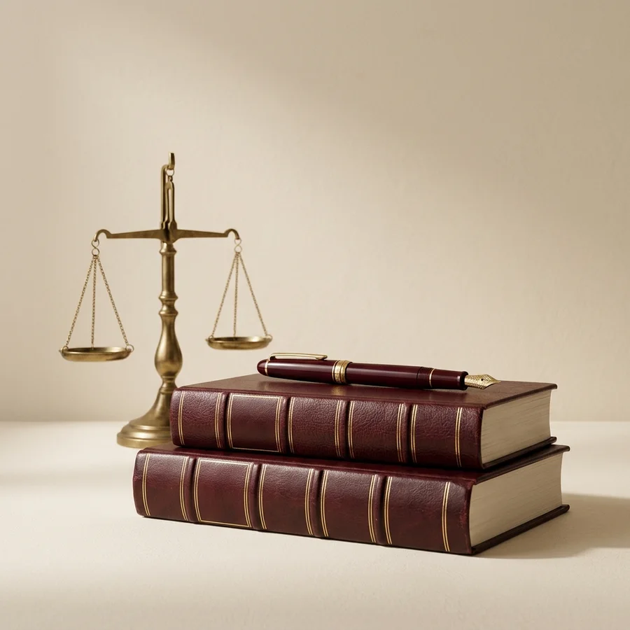 Balance de justice et recueils reliés.